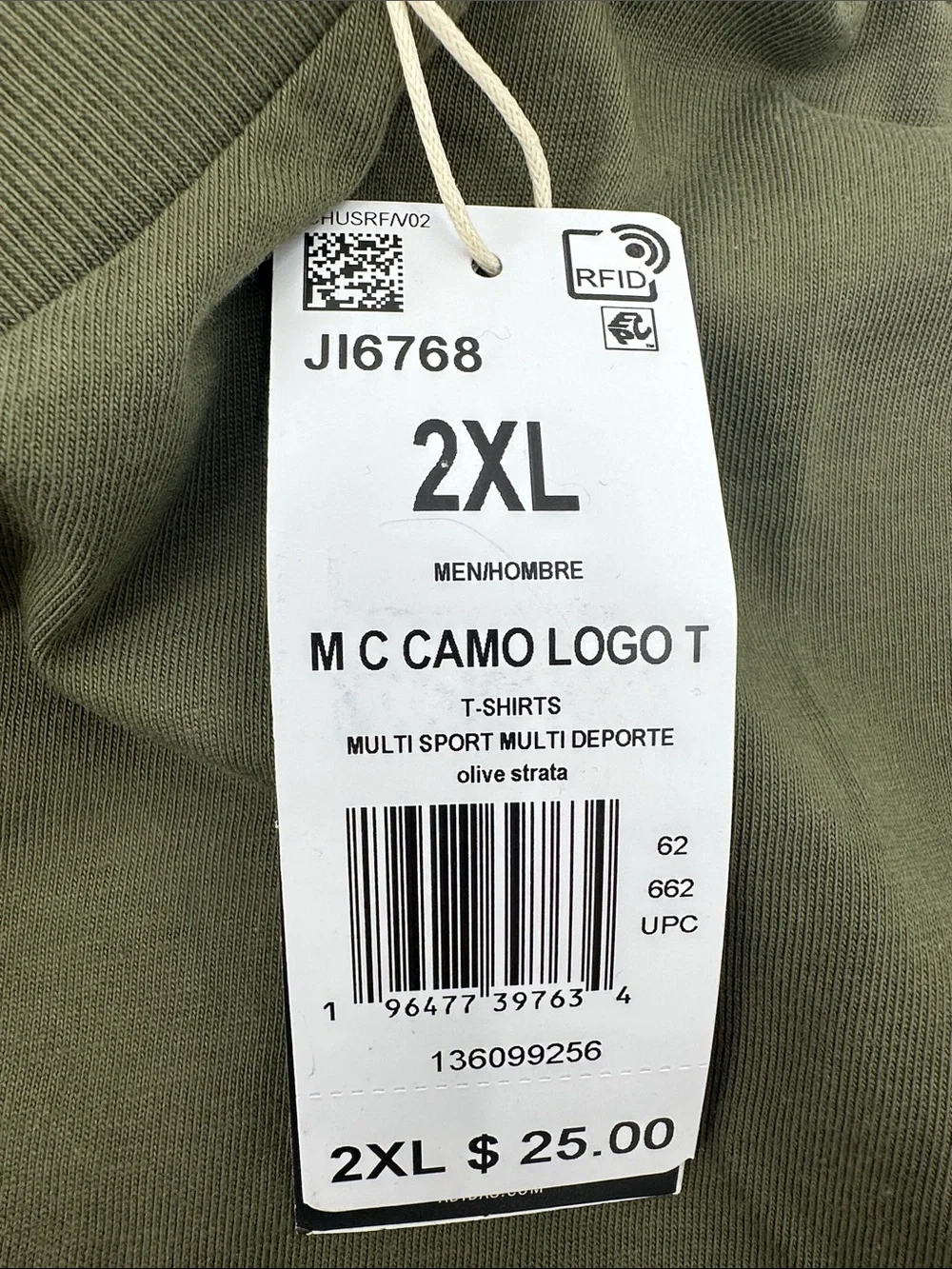 adidas Olive Green Short-Sleeve Tee with Camouflage Logo